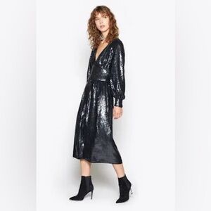 JOIE Kyria B Sequin Midi Dress In Caviar